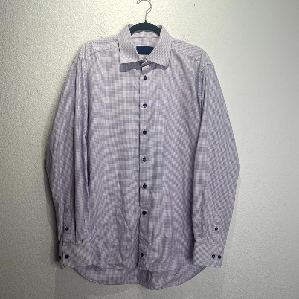 David Donahue Dress Shirt Mens Gray Micro Ninja Stars Pleated Formal Business XL